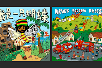 draw a cartoon illustration album cover