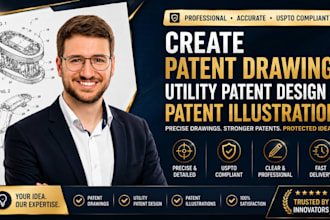 create patent drawing, utility patent design and patent illustration