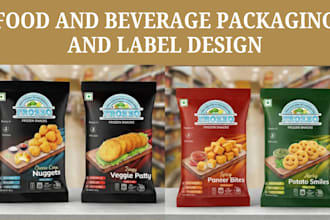 design startup food packaging, snack and beverage product label and wrapper