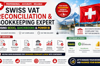 manage swiss vat reconciliation, bookkeeping using bexio,quickbooks and power bi