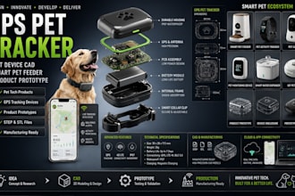 design gps pet tracker, pet device cad, smart pet feeder, product prototype