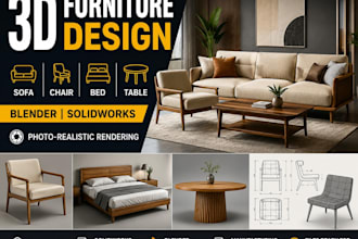 3d furniture design sofa chair bed table furniture rendering blender solidworks