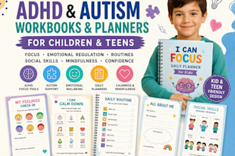 create adhd planners and autism worksheets for kids and teens