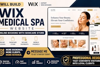 build wix medical spa website online booking with skincare store