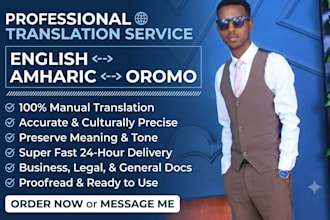 professionally translate english to oromo, amharic and vice versa