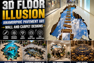 design realistic 3d floor illusion and anamorphic pavement artwork for branding