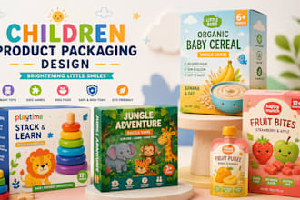 do children product packaging design for baby toys, kids games and food box