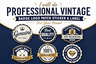 design professional vintage badge logo patch sticker and label for your brand