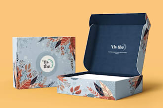 design product box packaging, suscription box, snacks box or 3d box label mockup