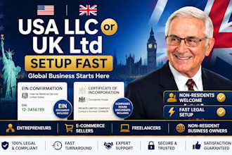 register USA llc or UK ltd company, ein non resident business setup fast
