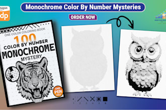 create monochrome mystery color by number coloring book for amazon KDP
