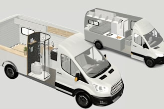 create realistic 3d motorhome, camper van, or rv interior and exterior design