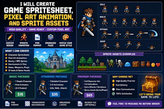 create game spritesheets, pixel art animations, and sprite assets