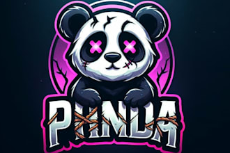 create panda racing mascot logo with express delivery