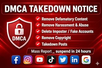 takedown harrasing remove copyright mass reports facebook instagram dmca