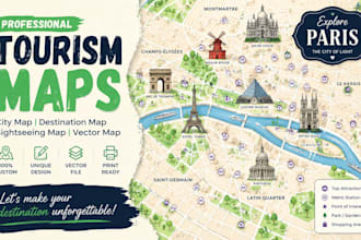 create tourism map, city sightseeing map, destination map, city map, vector map