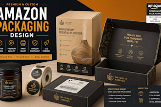 design amazon product packaging, product box, mailer box and custom label design
