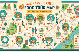do food tour maps, restaurant maps, tourist city maps, custom travel guide map