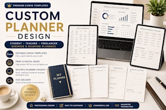 design custom student, teacher, freelancer and business planner templates