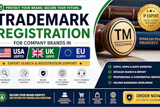 do trademark registration for company, brand in USA UK and eu IP expert search