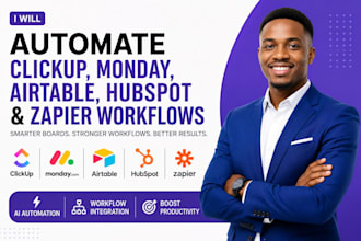 clickup monday ai automation airtable hubspot zapier workflow boards integration