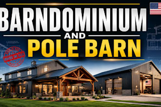 draw barndominium and pole barn house plans with pe stamp as licensed architect