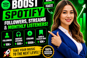 increase spotify followers, monthly listeners genuine streams