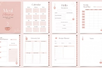 design printable meal planner, nutrition tracker, food journal, wellness planner