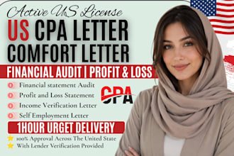 sign CPA comfort letter, ownership verified letter, expenses ratio letter US CPA