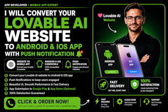 convert your lovable ai web site to android and ios app with push notification