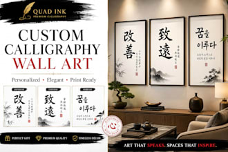 custom calligraphy wall art, personalized name artwork and asian prints