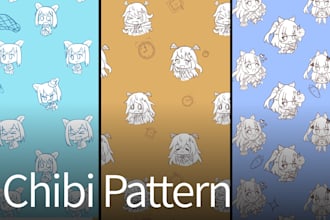 draw cute chibi sticker, then make it a background pattern
