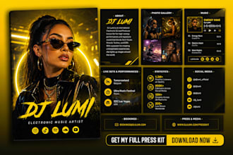 epk design artist epk band music electronic press kit, one sheet for dj artist