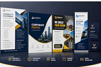design professional government, business capability statement flyers logo in 1hr