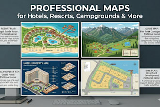 design hotel property map, guide map, luxury resort, campground and resort map