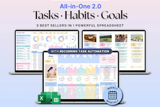 do custom task tracker, habit tracker, goal planner,google spreadsheet,etsy shop