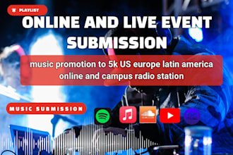 do music promotion to 5k US europe latin america online and campus radio station