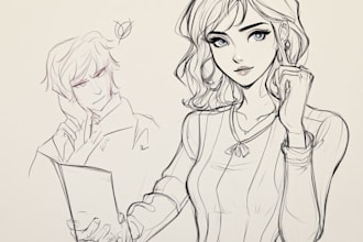 sketch anime or manga illustration, full body