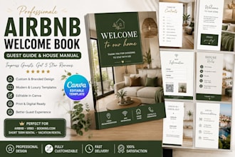 design airbnb welcome book, str property, guest guide, house manual in canva