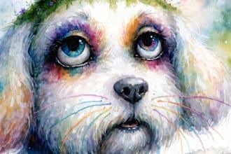create enchanting watercolor cartoon portraits of your pet