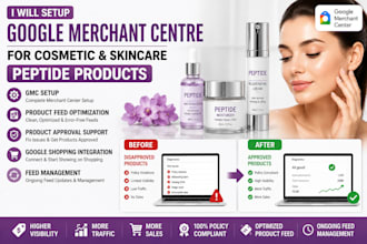 setup google merchant centre for cosmetic and skincare peptide products