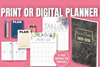 design digital or printable planner workbook planner dairy for print, hardcover