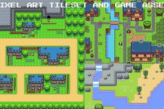 create pixel art tileset, pixel art background prop rpg tile map 2d game asset