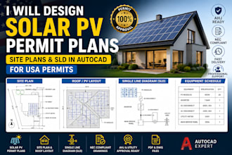 design solar pv permit plans, site plans and sld in autocad for USA permits