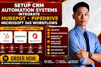 setup CRM automation systems, hubspot, pipedrive, microsoft 365 workflows