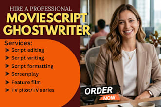 write screenwriting for movie script, feature film, screenplay, novel adaptation