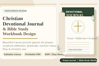 design christian devotional prayer journal and bible study workbook in canva