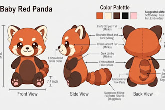 turn your oc character art into manufacture ready reference sheet custom plushie