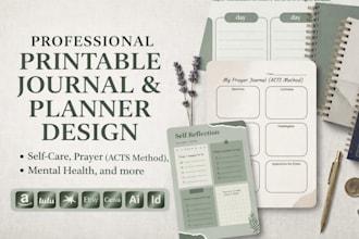 design KDP low content journal, printable wellness planners interiors, trackers