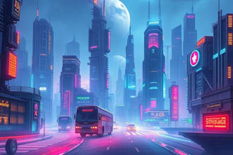 draw illustration of futuristic cyberpunk city